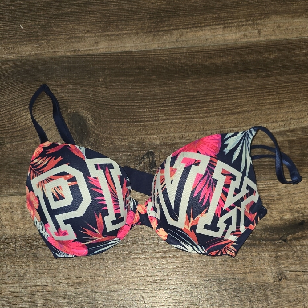 PINK Victoria's Secret Navy and Floral Bikini Top